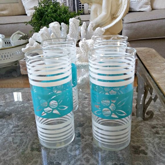 SET/4 VINTAGE Retro Tall GLASSES